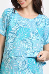Coucou Maternity Woven Full Length Nightdress With Front Zipper And Discreet Feeding - Ocean Blue — thumbnail 5